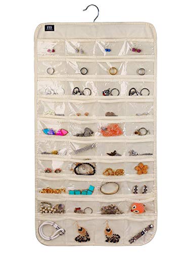 BB Brotrade Hanging Jewelry Organizer,Accessories Organizer,80 Pocket Organizer for Holding Jewelries (Beige)