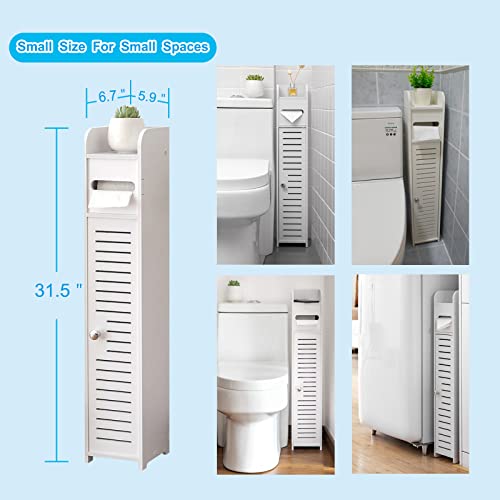 Veryke Slim Bathroom Storage Corner Floor Cabinet with Doors and Shelves,  Narrow Bath Sink Organizer, Towel Storage Shelf for Paper Holder