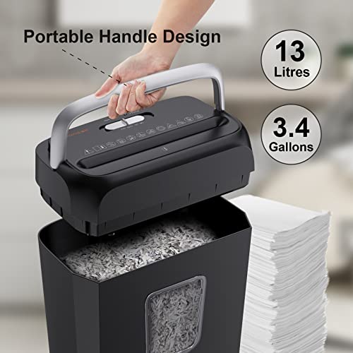 bonsaii Paper Shredder for Home Use, 6-Sheet Crosscut Paper and Credit Card Shredder for Home Office, Home Shredder with Handle for Document, Mail, Staple, Clip-3.4 Gal Wastebasket(C237-B)