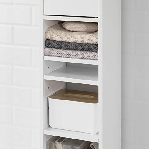 Haotian BZR34-W, White Bathroom Tall Cabinet with 1 Drawer, 2 Doors and Adjustable Shelves, Bathroom Shelf, 7.87 x 7.87 x 70.87 Bathroom Tall Cabinet Cupboard
