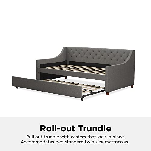 Novogratz Her Majesty Upholstered Daybed and Trundle, Twin Over Twin, Grey Linen