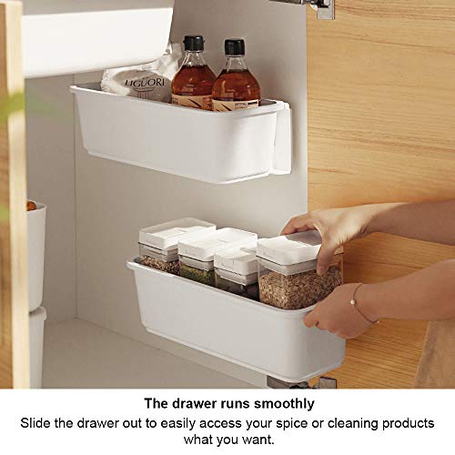 Baffect 2 pcs Under Sink Organizers Pull Out Cabinet Organizer Slide Out Plastic Storage Drawers Sliding Basket for Kitchen Bathroom Undersink (White)