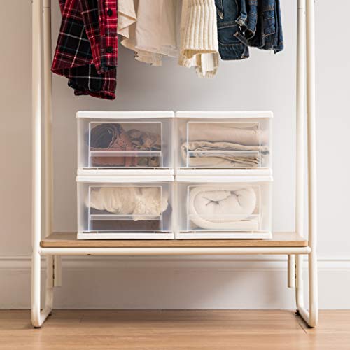 IRIS USA SD-22 Plastic Stacking Drawer, 4-Pack Storage Organizer Unit, 7-Quart, White, 4 Count