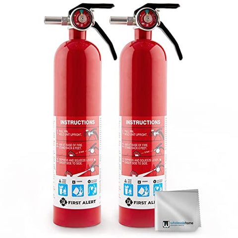 BRK First Alert FE1A10GR195 HOME1 Rechargeable Standard Home Fire Extinguisher UL Rated 1-A:10-B:C Pack of 2 Includes Wholesalehome Cleaning Cloth.