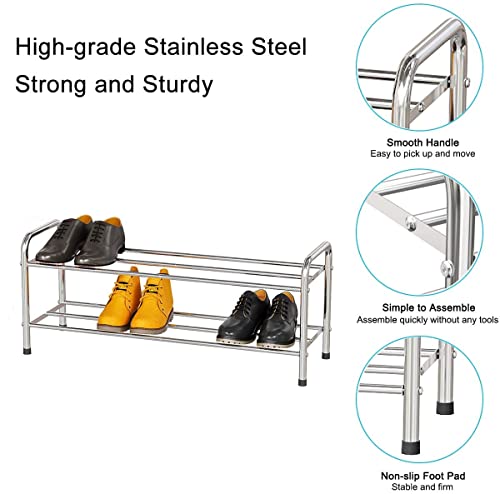 2-Tier Shoe Rack for Closet, Stackable & Expandable Shoe Rack Organizer Storage Stainless Steel Shoe Shelf for Entryway, Bedroom, Dorm Room, Outdoor