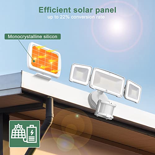 GLORIOUS-LITE Solar Security Light Outdoor, 1600LM Solar LED Motion Sensor Light with 3 Adjustable Head, 5500K, IP65 Waterproof Flood Light for Backyard, Pathway & Patio