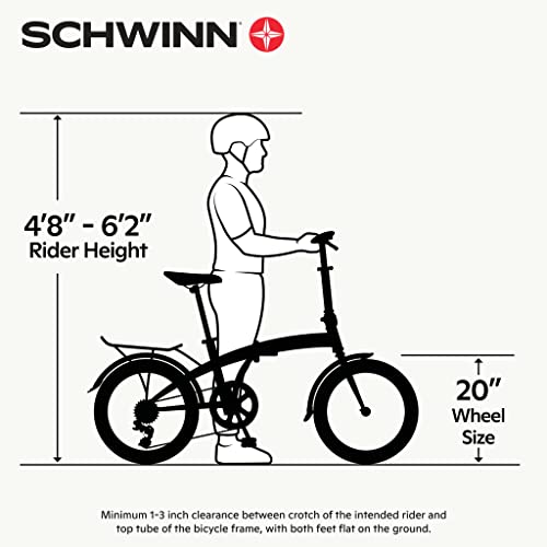 Schwinn Loop Adult Folding Bike, 20-inch Wheels, 7-Speed Drivetrain, Rear Carry Rack, Carrying Bag, Black
