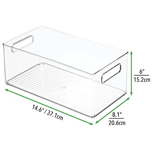 mDesign Deep Plastic Kitchen Storage Organizer Container Bin for Pantry, Cabinet, Cupboard, Shelves, Fridge, or Freezer - Holds Dry Goods, Sauces, Condiments, Bottled Drinks, or Snacks, 4 Pack, Clear