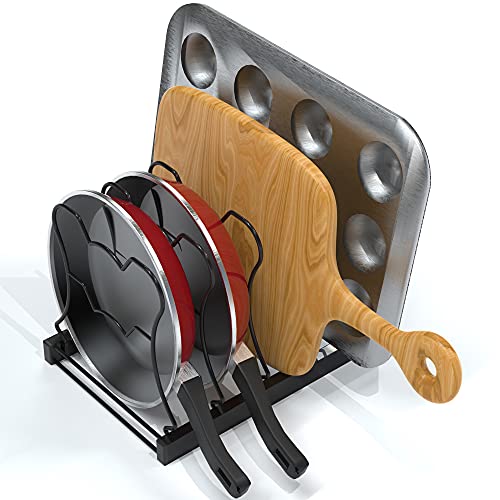 Simple Houseware Iron 5 Compartments Height Adjustable Pan Organizer, Black
