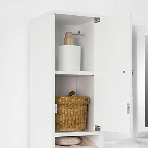 Haotian BZR34-W, White Bathroom Tall Cabinet with 1 Drawer, 2 Doors and Adjustable Shelves, Bathroom Shelf, 7.87 x 7.87 x 70.87 Bathroom Tall Cabinet Cupboard