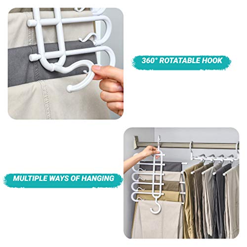 LaLand Space Saving Pants Hanger with Clips Trousers Hangers 5 Layered Pants Rack for Pants Jeans Trousers Skirts Scarf Ties Towels Closet Storage Non-Slip Clothes Organizer (2 Pack)