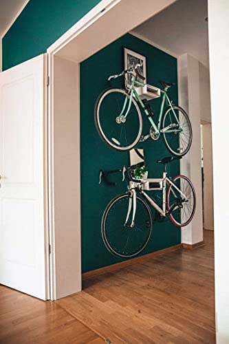 Stike STIKE Bike Rack Shelf €“ Multifunctional Wall-Mounted Bike Hanger with Shelf €“ Premium Bamboo and Aluminum Wall Mount Shelf Bike Stand €“ Japanese Minimalist Display Shelf for Bicycles (White)