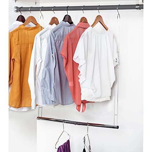 STORAGE MANIAC 2-Pack Hanging Closet Rod, Adjustable Width and Height, Space-Saving Clothes Hanging Bar, Chrome