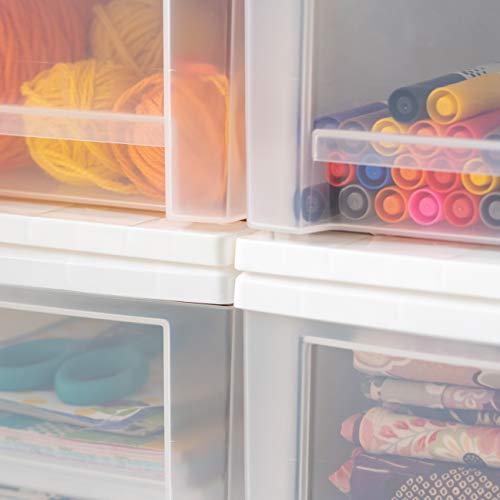 IRIS USA SD-22 Plastic Stacking Drawer, 4-Pack Storage Organizer Unit, 7-Quart, White, 4 Count