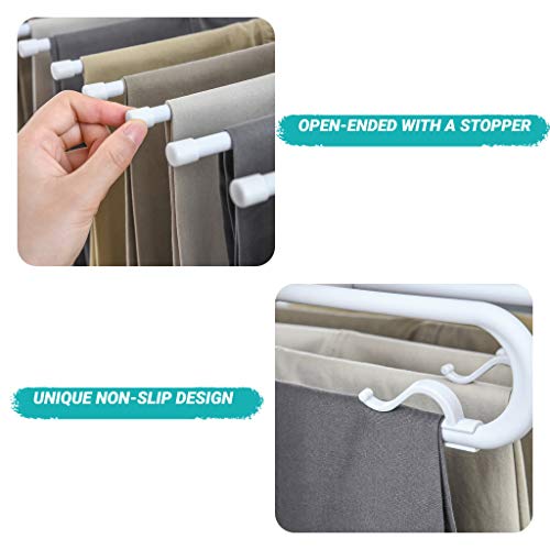 LaLand Space Saving Pants Hanger with Clips Trousers Hangers 5 Layered Pants Rack for Pants Jeans Trousers Skirts Scarf Ties Towels Closet Storage Non-Slip Clothes Organizer (2 Pack)