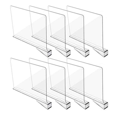 Hmdivor Clear Acrylic Shelf Dividers, Closets Shelf and Closet Separator for Organization in Bedroom, Kitchen and Office Shelves (8 Pack)
