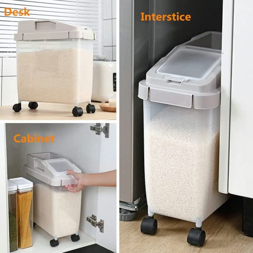 20Lb Airtight Rice Storage Container with Wheels, Dry Food Cereal Flour Storage Bin Sealed 12Lb Cat Dog Pet Food Tank Organizer Coffee (brown)
