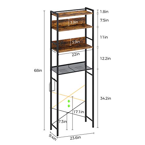 Rolanstar Bathroom Space Saver, 4-Tier Over The Toilet Storage Rack, Wooden Freestanding Bathroom Organizer, Multifunctional Bathroom Toilet Rack, Rustic Brown