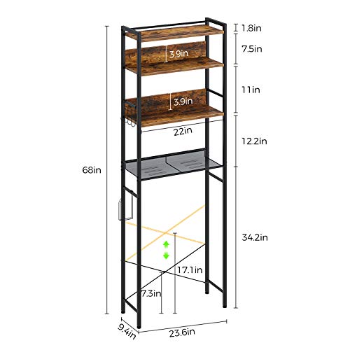 Soges 4-Tier Over the Toilet Storage Rack 68 inch Freestanding Bathroom  Shelf, Space Saver Bathroom Shelf, Brown