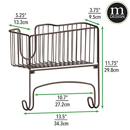 mDesign Metal Steel Wall Mount Ironing Board Organizer with Large Storage Basket for Laundry Rooms - Holds Iron, Board, Spray Bottles, Starch, Fabric Refresher, Easy Installation - Bronze