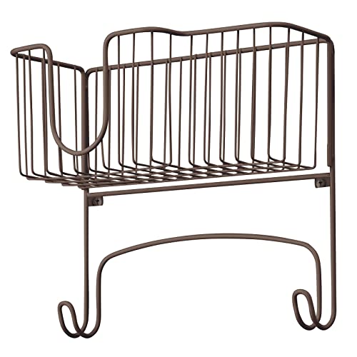 mDesign Metal Steel Wall Mount Ironing Board Organizer with Large Storage Basket for Laundry Rooms - Holds Iron, Board, Spray Bottles, Starch, Fabric Refresher, Easy Installation - Bronze