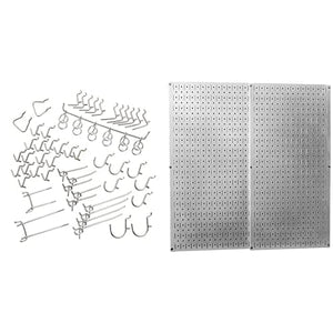 Wall Control 30-P-3232GV Galvanized Steel Pegboard Pack & Hiltex 53106 Pegboard Hooks Organizer Accessories Set, 50 Piece | Chrome Plated Assortment