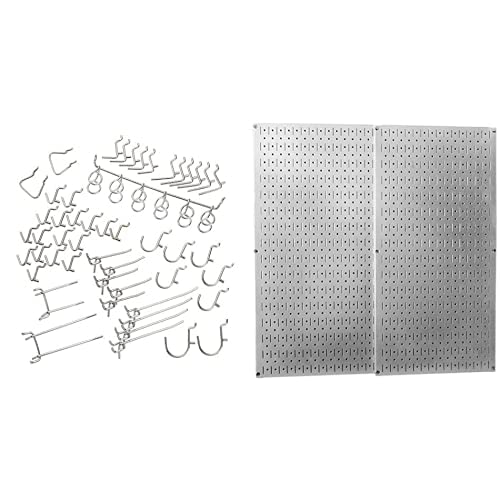 Wall Control 30-P-3232GV Galvanized Steel Pegboard Pack & Hiltex 53106 Pegboard Hooks Organizer Accessories Set, 50 Piece | Chrome Plated Assortment