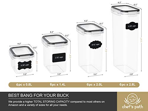 Airtight Food Storage Container Set - 24 Piece, Kitchen & Pantry Organization, BPA-Free, Plastic Canisters with Durable Lids Ideal for Cereal, Flour & Sugar - Labels, Marker & Spoon Set