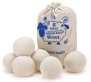 Wool Dryer Balls - Natural Fabric Softener, Reusable, Reduces Clothing Wrinkles and Saves Drying Time. The Large Dryer Ball is a Better Alternative to Plastic Balls and Liquid Softener. (Pack of 6)