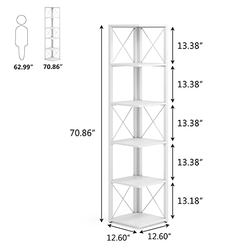 Tribesigns 6-Tier Corner Shelf, 70.8 Inch Tall Rustic Corner Bookshelf Storage Etagere Bookcase for Living Room, Corner Display Rack Plant Shelf for Home Kitchen Small Space (White)