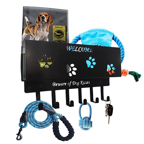 Dog Leash Holder for Wall, Dog Stuff Storage Organizer, Mail Organizer and Key Holder Wall Mount with 6 Hooks - Dog Leash, Dog Stuff, Key, Letter, Sunglasses Organizer Wall for Entryway, Farmhouse