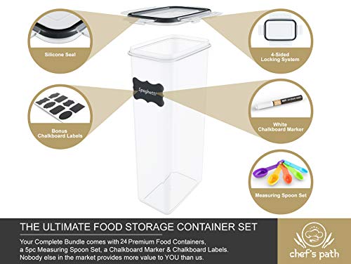 Airtight Food Storage Container Set - 24 Piece, Kitchen & Pantry Organization, BPA-Free, Plastic Canisters with Durable Lids Ideal for Cereal, Flour & Sugar - Labels, Marker & Spoon Set