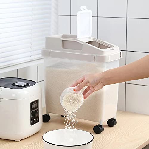 20Lb Airtight Rice Storage Container with Wheels, Dry Food Cereal Flour Storage Bin Sealed 12Lb Cat Dog Pet Food Tank Organizer Coffee (brown)