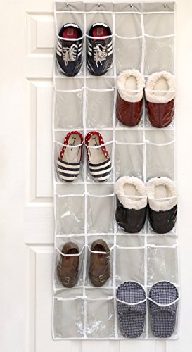 24 Pockets - SimpleHouseware Crystal Clear Over The Door Hanging Shoe Organizer, Gray (64'' x 19'')