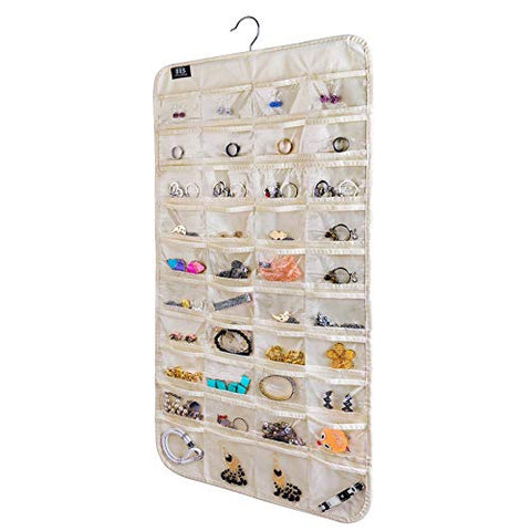 BB Brotrade Hanging Jewelry Organizer,Accessories Organizer,80 Pocket Organizer for Holding Jewelries (Beige)