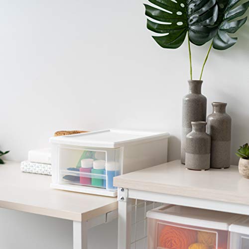 IRIS USA SD-22 Plastic Stacking Drawer, 4-Pack Storage Organizer Unit, 7-Quart, White, 4 Count