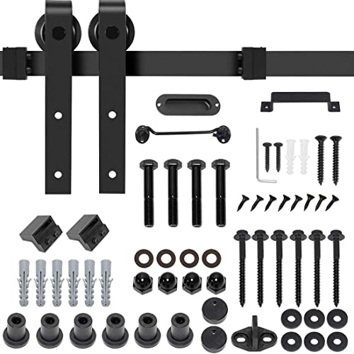 Signstek Sliding Barn Door Hardware Kit 6.6 FT Heavy Duty-Smoothly and Quietly- Easy to Install with Door Hook and 2 Handles - Fit 1 3/8-1 3/4" Thickness – Black (J Shape Hanger)