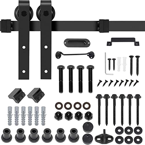 Signstek Sliding Barn Door Hardware Kit 6.6 FT Heavy Duty-Smoothly and Quietly- Easy to Install with Door Hook and 2 Handles - Fit 1 3/8-1 3/4" Thickness – Black (J Shape Hanger)
