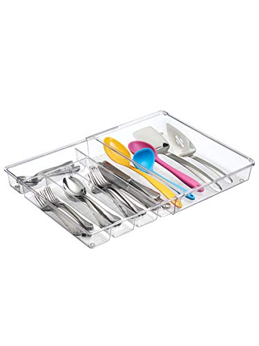 iDesign Linus Expandable Kitchen Drawer Organizer for Silverware, Spatulas, Gadgets - Clear