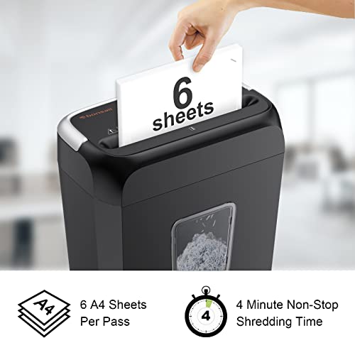 bonsaii Paper Shredder for Home Use, 6-Sheet Crosscut Paper and Credit Card Shredder for Home Office, Home Shredder with Handle for Document, Mail, Staple, Clip-3.4 Gal Wastebasket(C237-B)