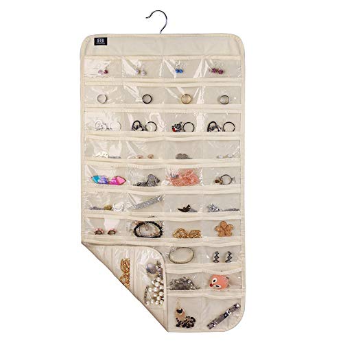 BB Brotrade Hanging Jewelry Organizer,Accessories Organizer,80 Pocket Organizer for Holding Jewelries (Beige)