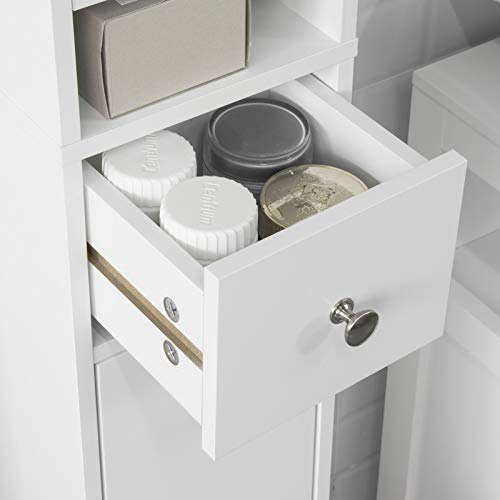 Haotian BZR34-W, White Bathroom Tall Cabinet with 1 Drawer, 2 Doors and Adjustable Shelves, Bathroom Shelf, 7.87 x 7.87 x 70.87 Bathroom Tall Cabinet Cupboard