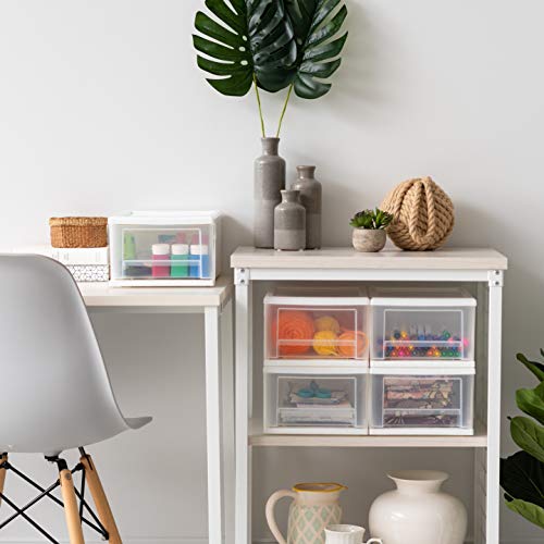 IRIS USA SD-22 Plastic Stacking Drawer, 4-Pack Storage Organizer Unit, 7-Quart, White, 4 Count