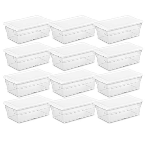 Sterilite 16428012 6 Quart/5.7 Liter Storage Box, White Lid with Clear Base (Pack of 12)