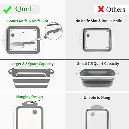 QiMH Collapsible Cutting Board - Foldable Multi-function Dish Tub - Washing and Draining Veggies Fruits Food Grade Sink Storage Basket(8.5 Quart) - New Kitchen and Camping Essentials