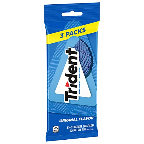 Trident Original Flavor Sugar Free Gum, 3 Packs of 14 Pieces (42 Total Pieces)
