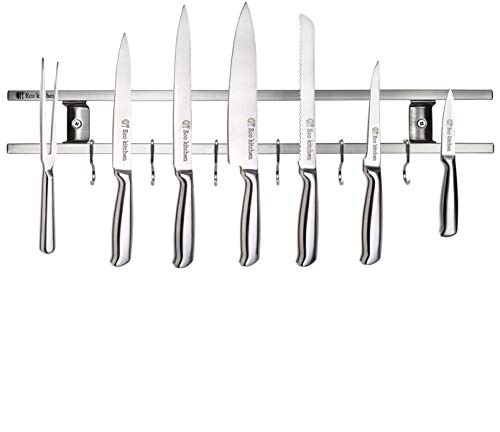 Magnetic Knife Holder for Wall - Metal Knife Magnetic Strip 18 Inch - Stainless Steel Knife Magnet Bar Rack With Hooks - Kitchen Utensil Holder and Knife Storage Holder