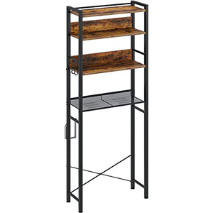 Rustic Brown and Black 3-Tier Over-the-Toilet Rack | Tall Bathroom Storage Shelf