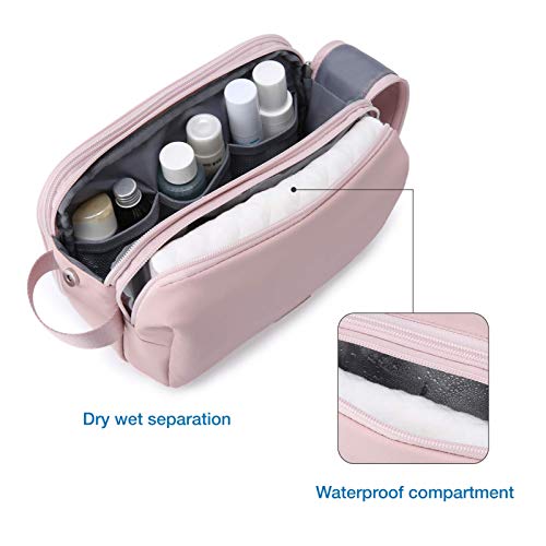 Toiletry Bag for Women, BAGSMART Travel Toiletry Organizer Dopp Kit Water-resistant Shaving Bag for Toiletries Accessories, Pink