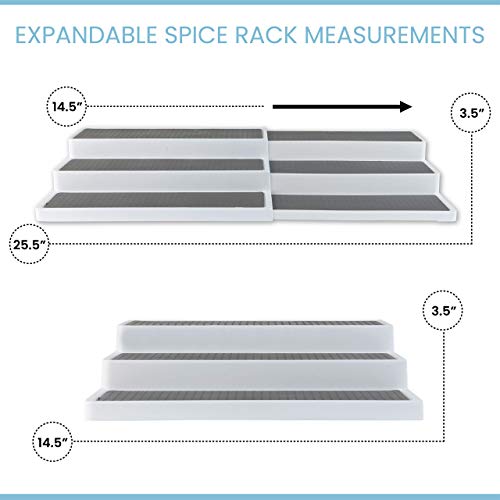 Homeries Expandable 3-Tier Spice Rack Modern Design Waterproof and Non Skid Shelf Kitchen Organizer for Pantry Cabinet or Countertop Use